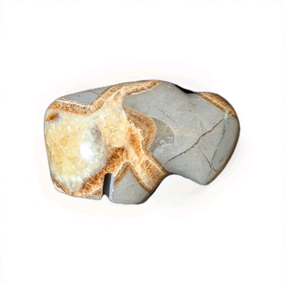 Zuni Fetish Septarian Buffalo Nodule Carving Grey and Brown 1.75" - Picture 9 of 9